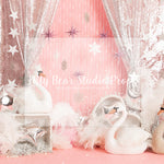 Swan Party - Lilly Bear Studio Props, birthday girl, dance of swans, feather, feathered fans, feathers, glitter swan, gold beaded curtains, gold confetti, gold glitter beads, heart, heart swans and stars, pink, pink birthday, pink swan, princess swan, silver, silver stars, star, swans