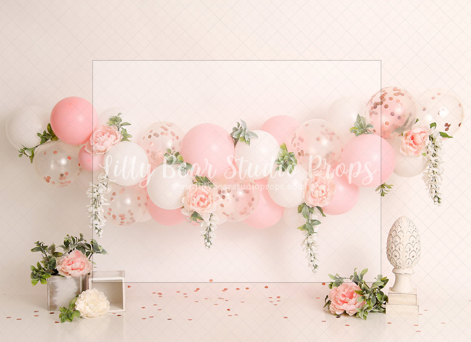 Sweet Blushing Floral - Lilly Bear Studio Props, FABRICS, flower barn doors, flower garden, flower ladder, flower stand, fresh flowers, garden, pastel balloon garland, pastel flowers, spanish moss, spring, spring garden, spring mini, spring time, springtime, sprintime, tulips