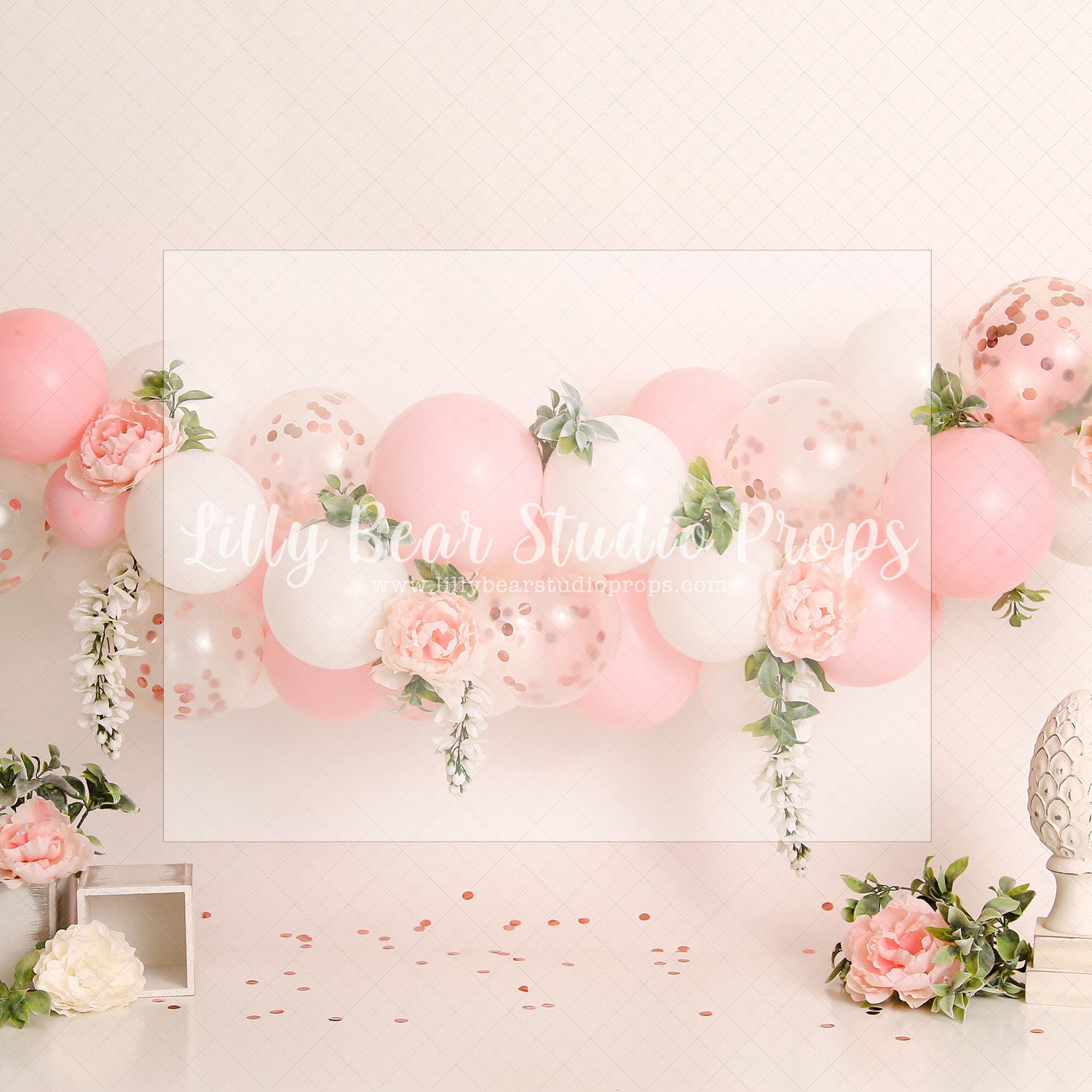 Sweet Blushing Floral - Lilly Bear Studio Props, FABRICS, flower barn doors, flower garden, flower ladder, flower stand, fresh flowers, garden, pastel balloon garland, pastel flowers, spanish moss, spring, spring garden, spring mini, spring time, springtime, sprintime, tulips