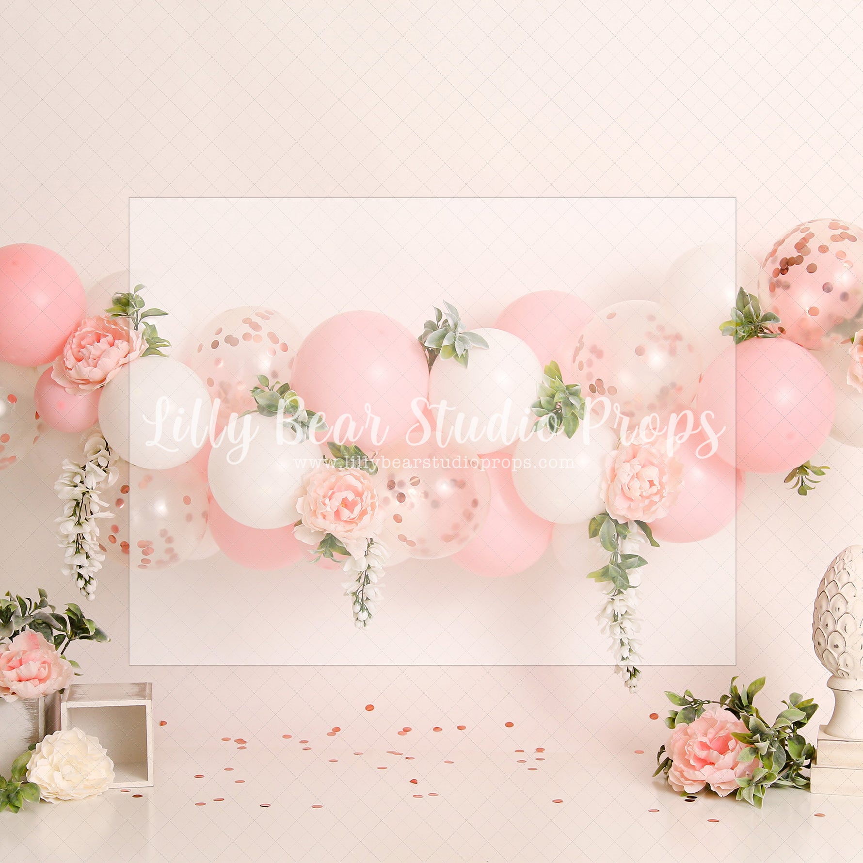Sweet Blushing Floral - Lilly Bear Studio Props, FABRICS, flower barn doors, flower garden, flower ladder, flower stand, fresh flowers, garden, pastel balloon garland, pastel flowers, spanish moss, spring, spring garden, spring mini, spring time, springtime, sprintime, tulips