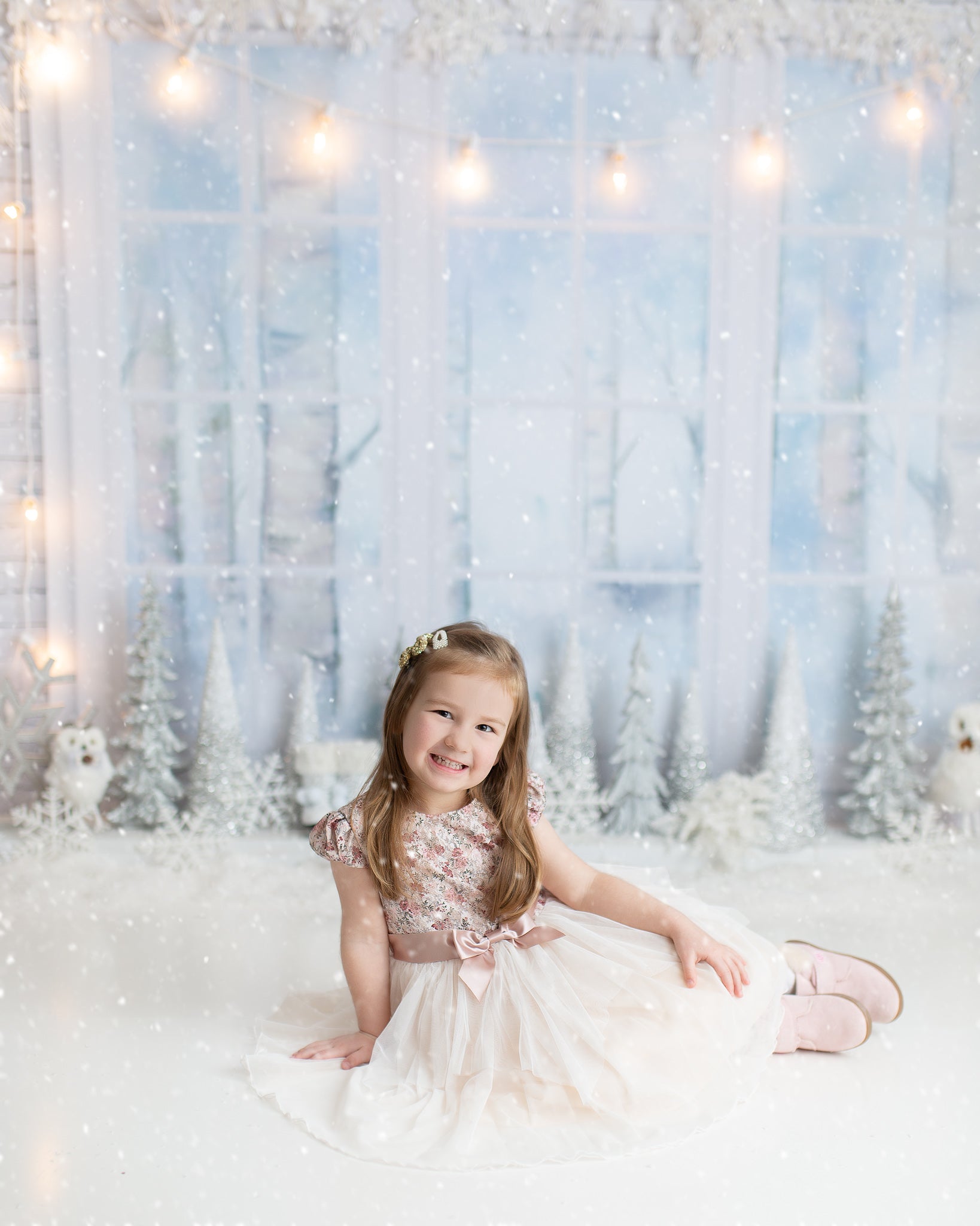 Birch Window Wall - Lilly Bear Studio Props, birch, birch trees, castle, Fabric, fantasy, frozen, girls, hand painted, ice, snow, snowy trees, winter, Wrinkle Free Fabric