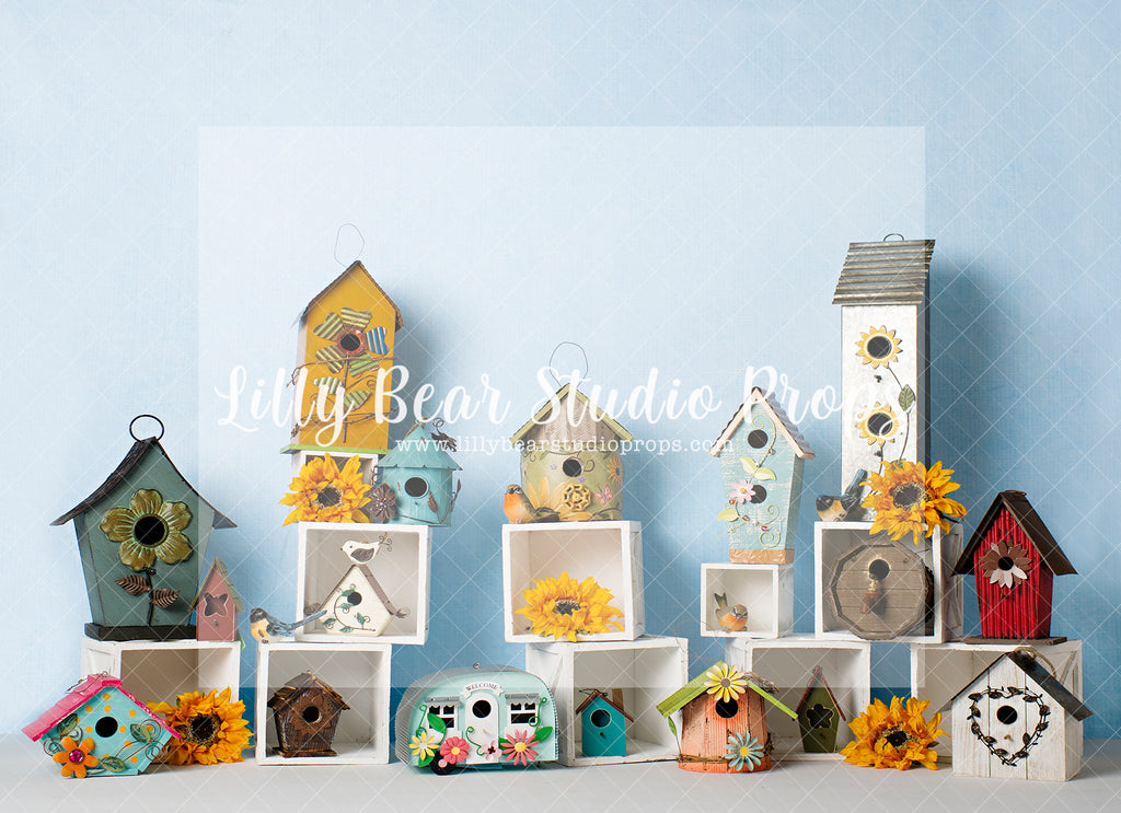 Tweet Tweet - Lilly Bear Studio Props, bird house, birds, boho spring, FABRICS, flower barn doors, flower garden, flower stand, spring, spring camper, spring garden