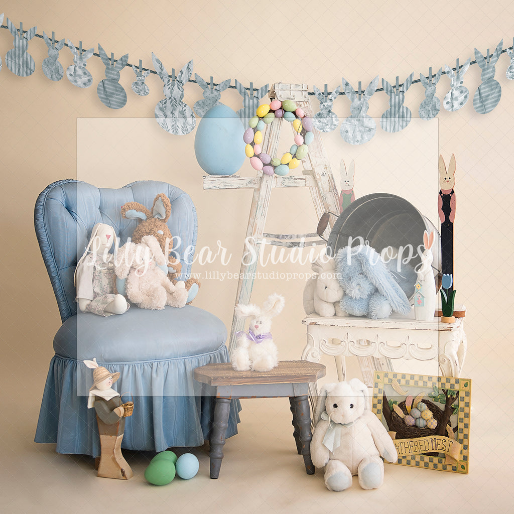 Take A Seat Bunny with Banner - Lilly Bear Studio Props, barn doors, bunnies, bunny, carrots, easter, easter backdrop, easter bunny, easter doors, easter egg, easter eggs, easter flowers, easter mini, FABRICS, happy easter, some bunnies one, some bunny is one, some bunny's one, spring bunny