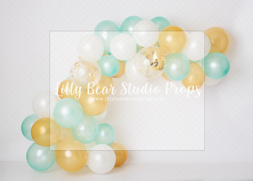 Teal Gold White Balloon Garland - Lilly Bear Studio Props, boho, boho teddies, boys, cake smash, easter, FABRICS, floral, flowers, rainbow, spring