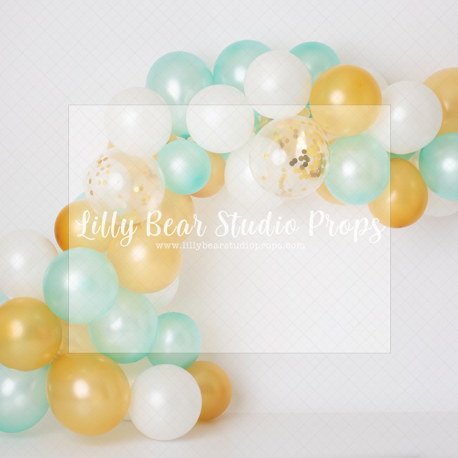 Teal Gold White Balloon Garland - Lilly Bear Studio Props, boho, boho teddies, boys, cake smash, easter, FABRICS, floral, flowers, rainbow, spring