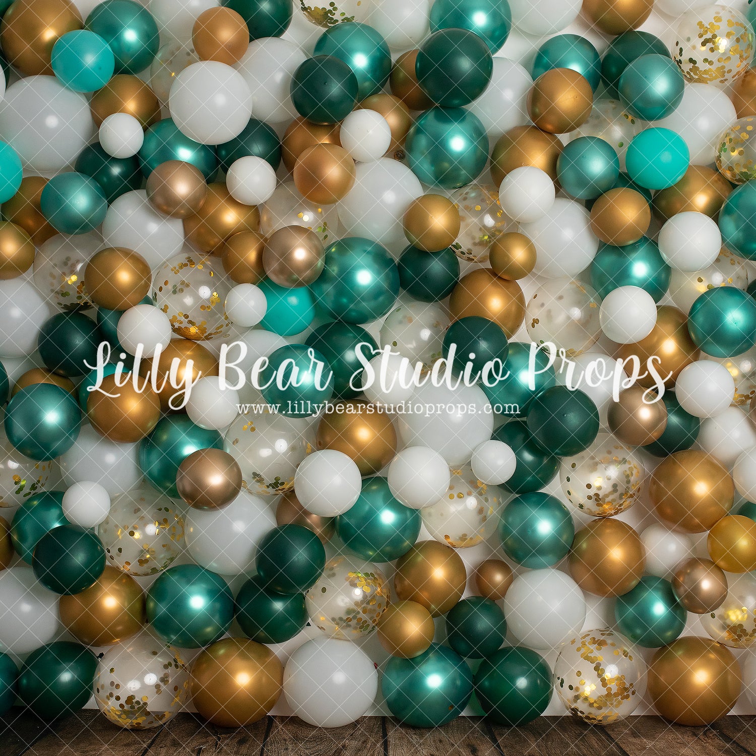 Teal & Gold Balloon Wall by OhSoBeauty Photography sold by Lilly Bear Studio Props, balloon - balloon arch - balloon ga