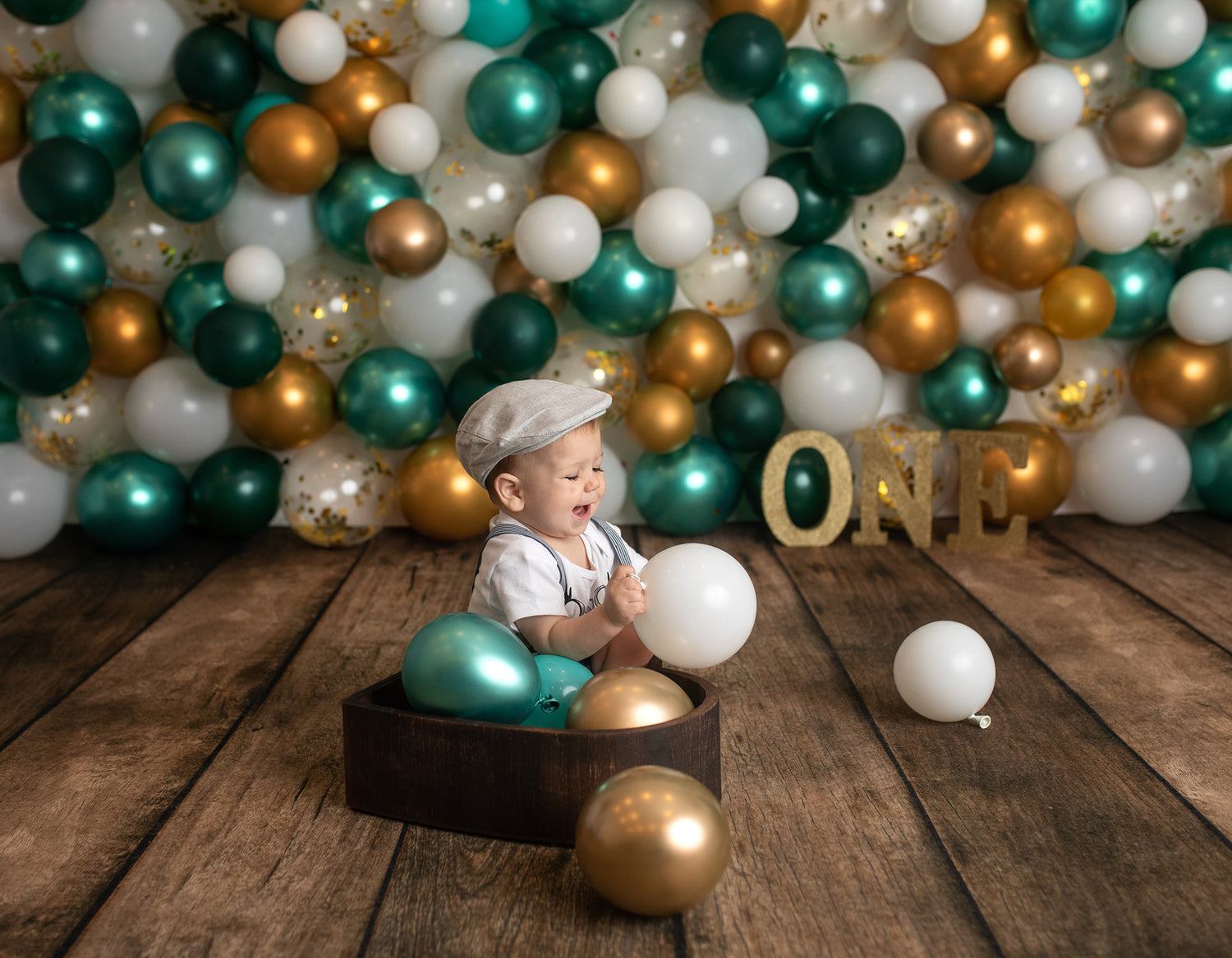 Teal & Gold Balloon Wall by OhSoBeauty Photography sold by Lilly Bear Studio Props, balloon - balloon arch - balloon ga