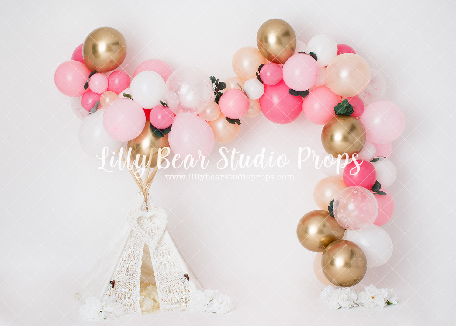 Teepee Party In Gold - Lilly Bear Studio Props, boho pink, boho teepee, FABRICS, pink white, pink white and gold, pink white and rose gold, teepee, teepee tent