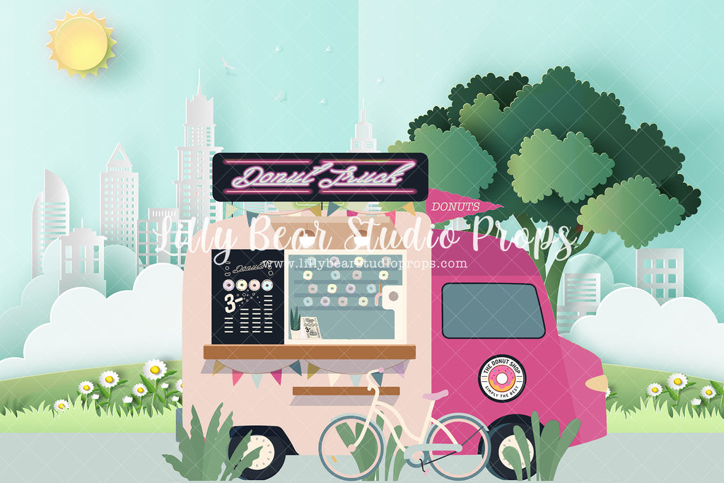 The Donut Shop Truck - Lilly Bear Studio Props, boy cake smash, cake smash, chocolate donuts, donut, donut group up, donut growup, donut party, donut truck, donuts, pink donut truck, pink donuts, sprinkle donuts, truck, vintage truck