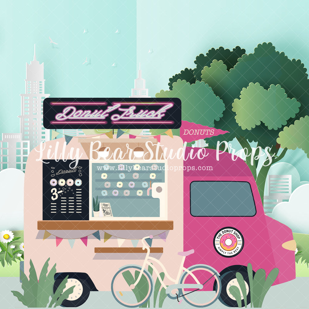 The Donut Shop Truck - Lilly Bear Studio Props, boy cake smash, cake smash, chocolate donuts, donut, donut group up, donut growup, donut party, donut truck, donuts, pink donut truck, pink donuts, sprinkle donuts, truck, vintage truck