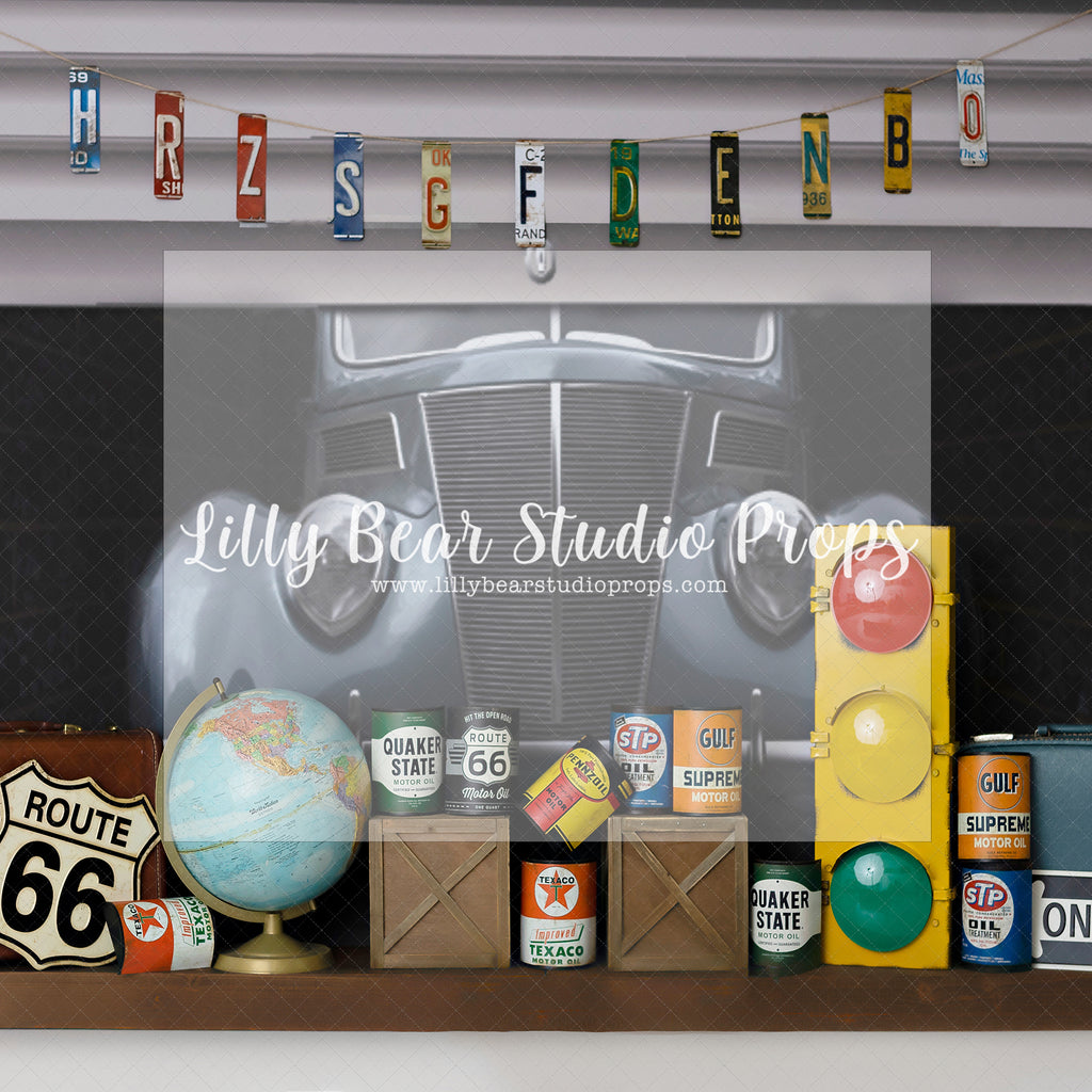 The Garage - Lilly Bear Studio Props, auto shop, car, cars, FABRICS, little traveller, route 66, street lights, travel, traveller, world traveler