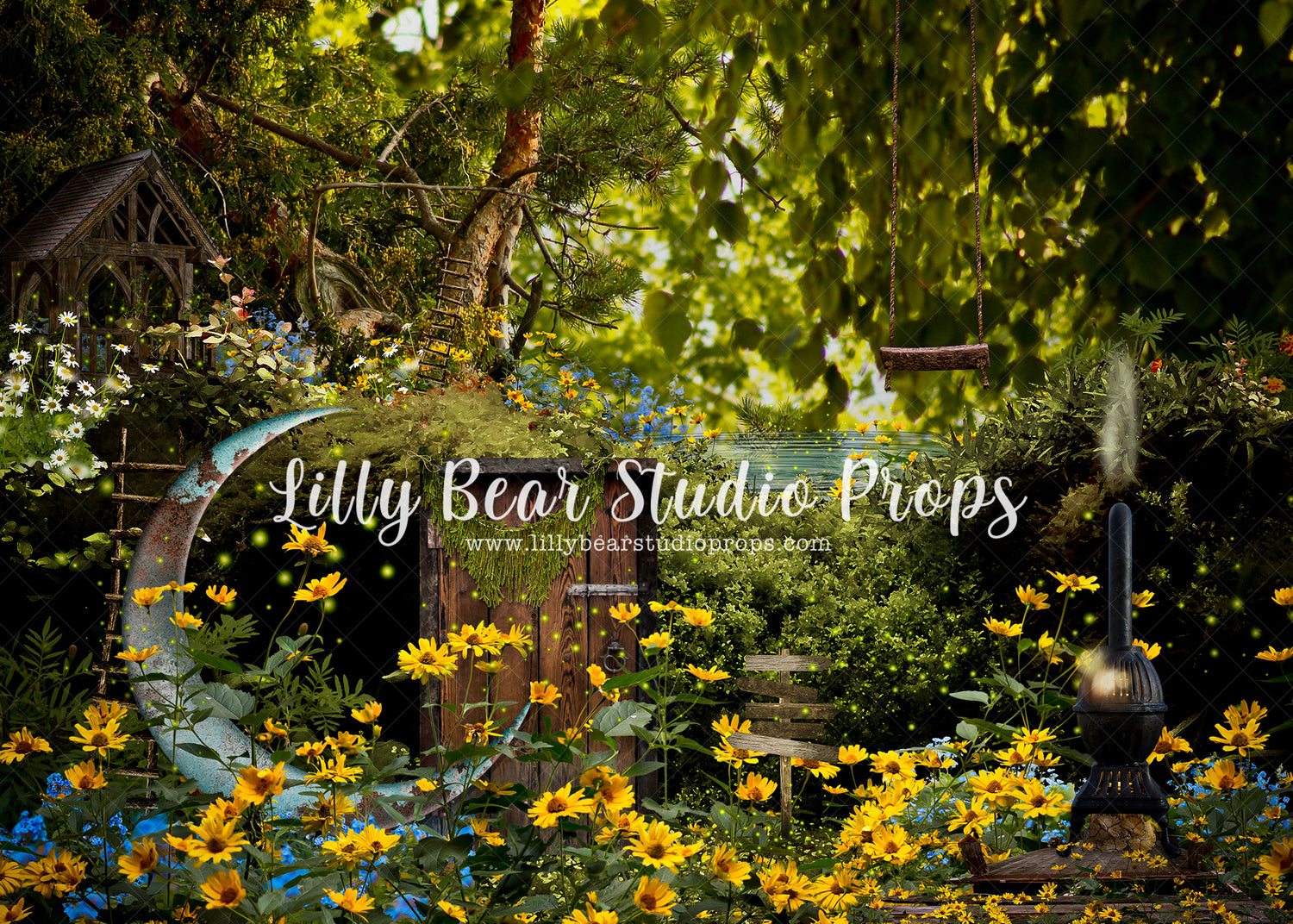 The Hollow Moon - Lilly Bear Studio Props, bird, daffodils, daisy, dried floral, FABRICS, fairies, fairy garden, fence, forest, forest entry, garden, garden entry, grass, grass garden, honey flower, ladder, rock garden, rustic door, rustic fence, spring, spring floral, spring garden, springtime, yellow daisies