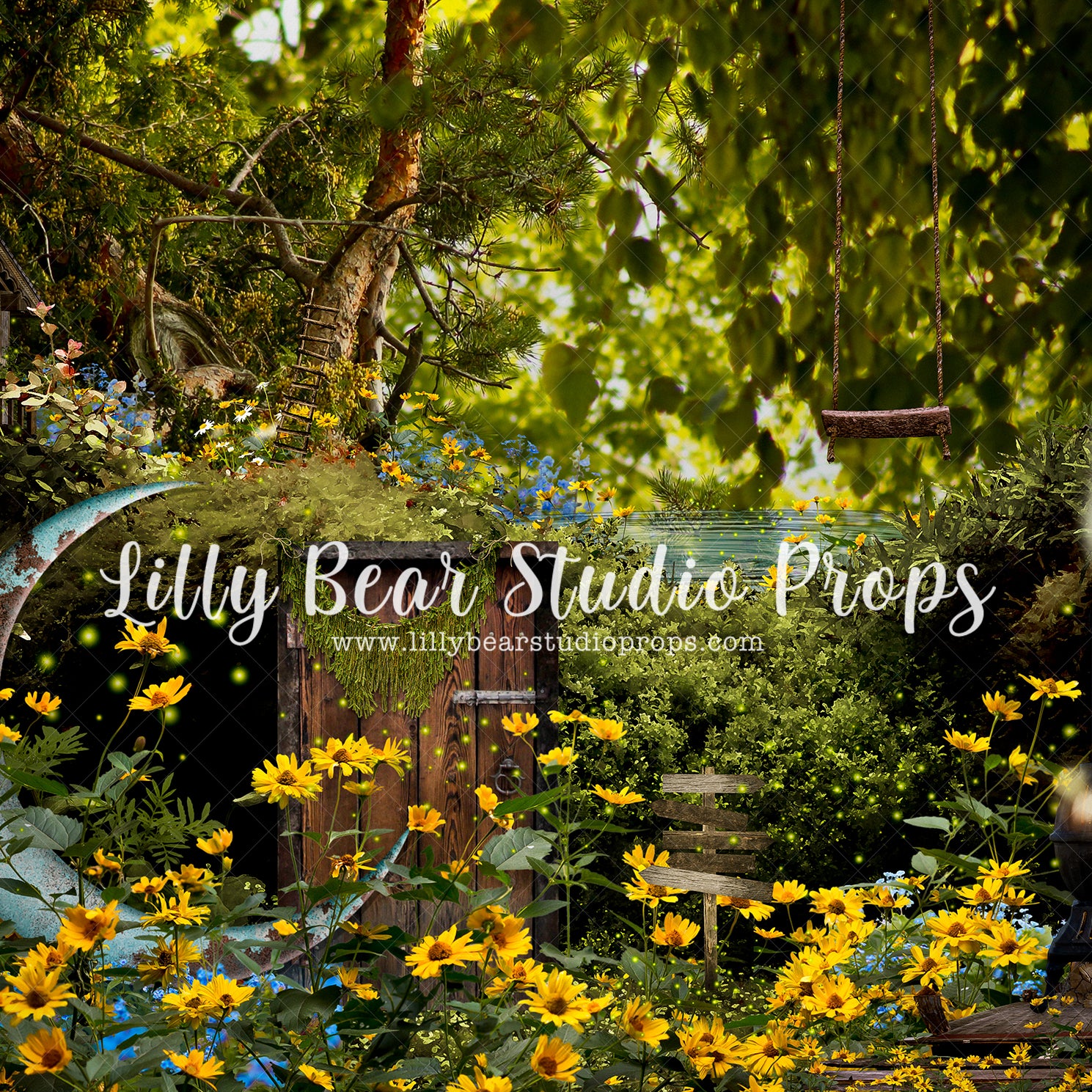 The Hollow Moon - Lilly Bear Studio Props, bird, daffodils, daisy, dried floral, FABRICS, fairies, fairy garden, fence, forest, forest entry, garden, garden entry, grass, grass garden, honey flower, ladder, rock garden, rustic door, rustic fence, spring, spring floral, spring garden, springtime, yellow daisies