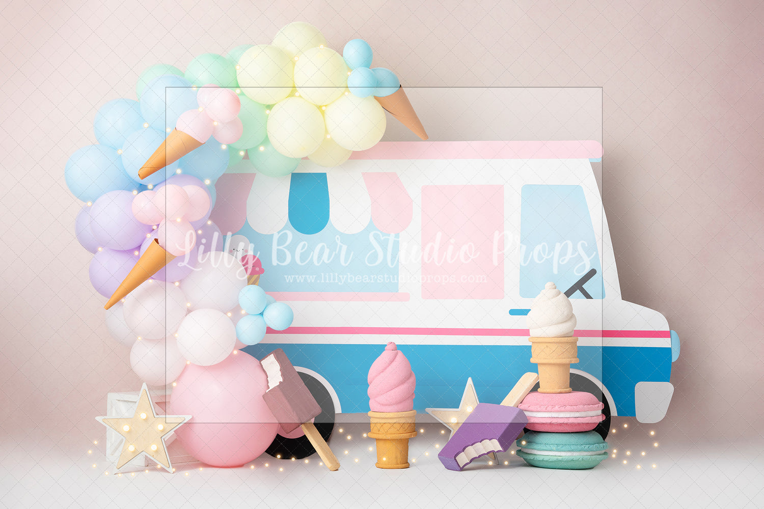 The Ice Cream Truck is Coming - Lilly Bear Studio Props, Fabric, ice cream, ice cream balloons, ice cream cart, ice cream cone, ice cream parlour, ice cream shoppe, ice cream stand, ice cream truck, pig, tractor, Wrinkle Free Fabric