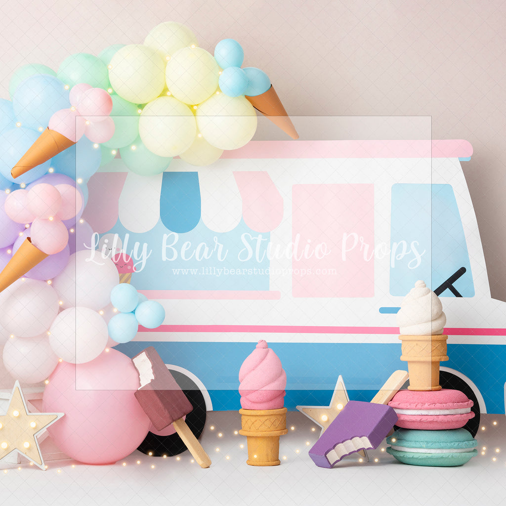 The Ice Cream Truck is Coming - Lilly Bear Studio Props, Fabric, ice cream, ice cream balloons, ice cream cart, ice cream cone, ice cream parlour, ice cream shoppe, ice cream stand, ice cream truck, pig, tractor, Wrinkle Free Fabric
