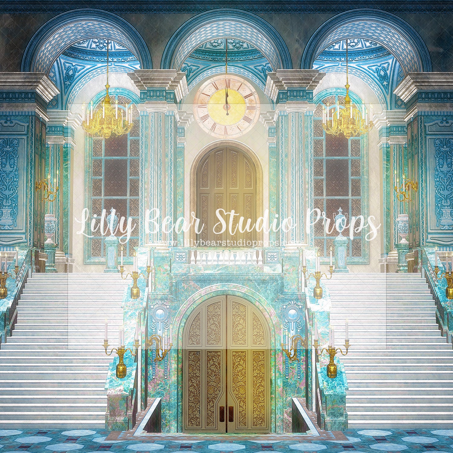 The Marble Castle - Lilly Bear Studio Props, castle, castle balcony, castle gate, center park, Fabric, FABRICS, garden, garden path, garden steps, garden walkway, london, park, pink tulips, spring, steps, Wrinkle Free Fabric