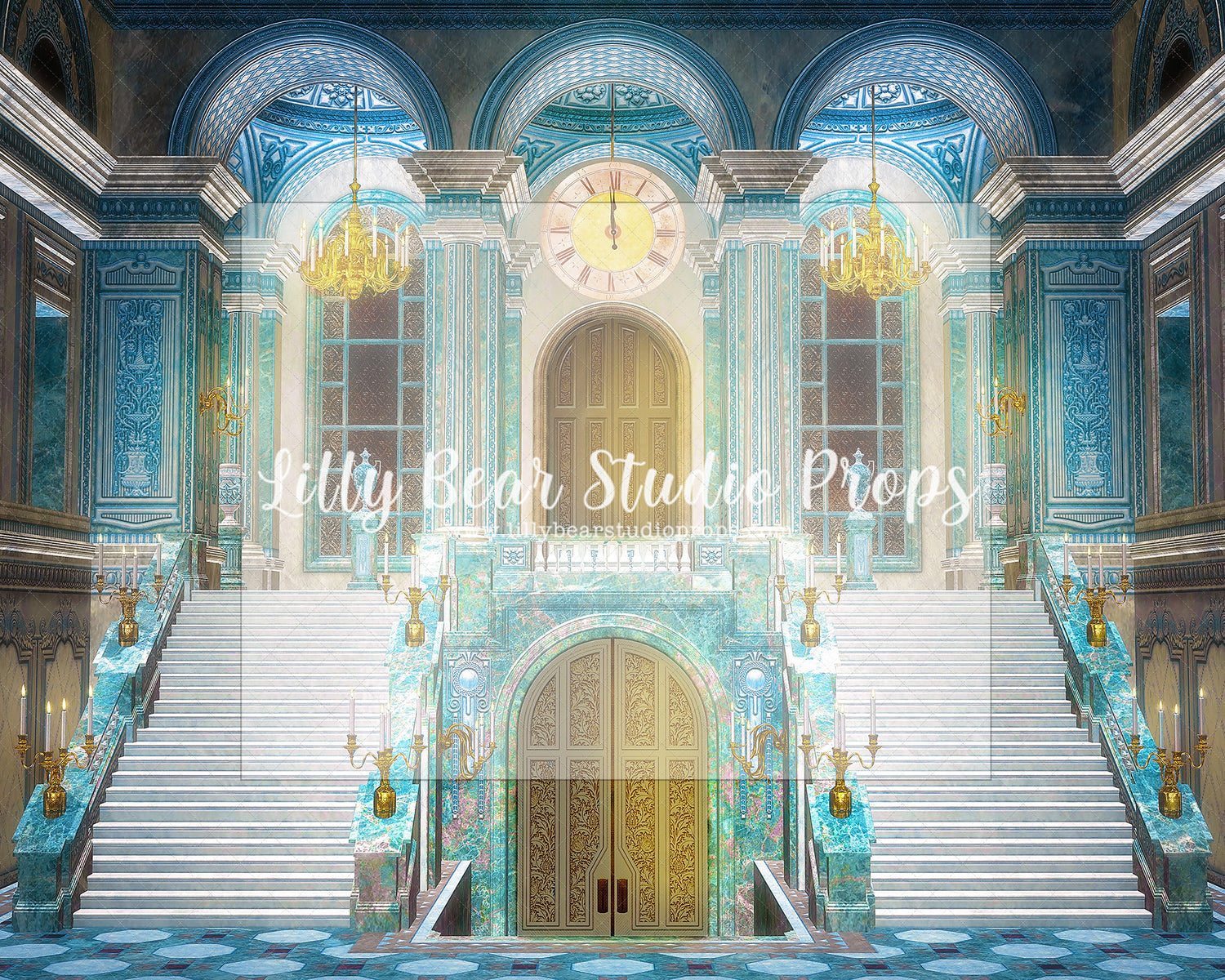 The Marble Castle - Lilly Bear Studio Props, castle, castle balcony, castle gate, center park, Fabric, FABRICS, garden, garden path, garden steps, garden walkway, london, park, pink tulips, spring, steps, Wrinkle Free Fabric