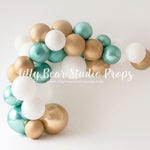 Thomas Teal - Lilly Bear Studio Props, balloon, balloon arch, balloon garland, balloons, gold balloons, green and white balloons, green balloons, green white and gold, green white and gold balloons, jungle, jungle balloons, metallic, metallic balloon, metallic balloons, metallic teal, metallic teal balloons, teal, teal balloons, teal white and gold, white and gold, white and gold balloons, white balloons