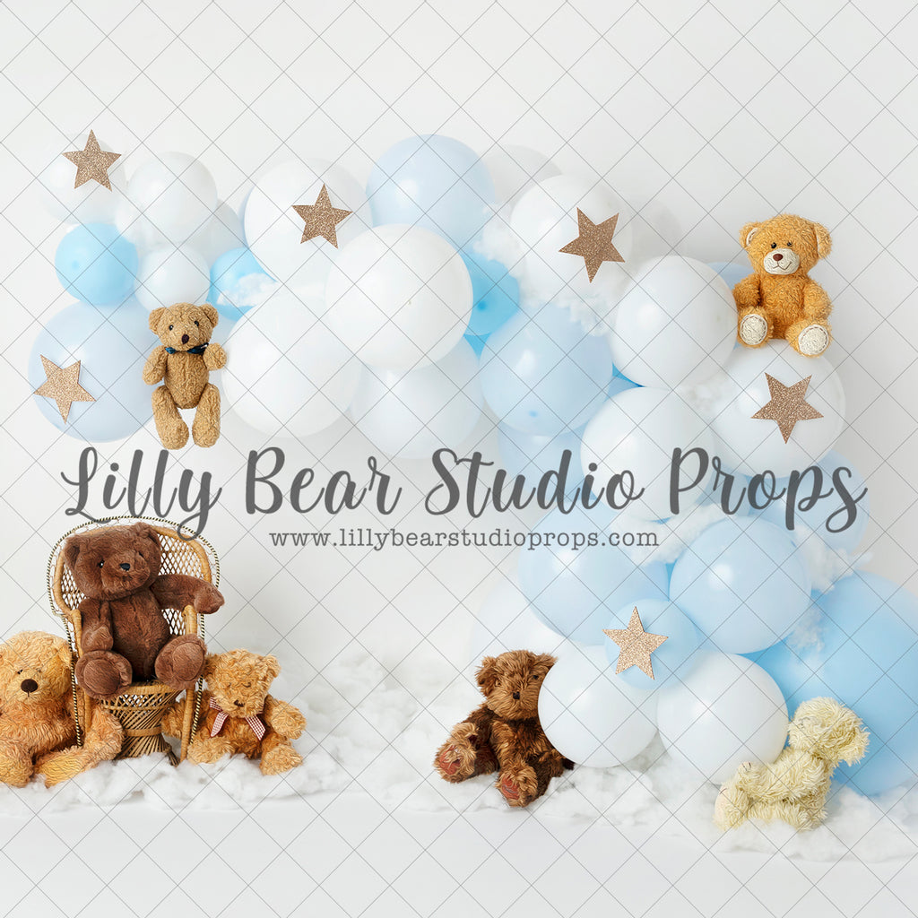 Tilly the Teddie and Friends - Lilly Bear Studio Props, airplane, aviation, aviator, blue and white, boy balloon garland, boy balloons, flying, oh how times flies, oh the places we will go, silver star, silver stars, stars, teddy, teddy balloons, teddy bear, teddy bear picnic, teddy bears, teddys, time flies