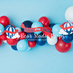 Time Flies Garland - Lilly Bear Studio Props, airplane, airplane balloons, airplane garland, airplane one, airplanes, all stars, balloon, balloon arch, balloon garland, blue balloons, clouds, clouds and stars, navy balloons, ONE, puffy clouds, red balloons, red star, red stars, travel, traveller, white balloons