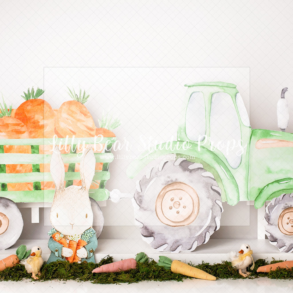 Tractor Full Of Carrots - Lilly Bear Studio Props, bunnies, bunny, carrots, easter, easter garden, easter grass, easter tractor, FABRICS, grass, tractor, Wrinkle Free Fabric