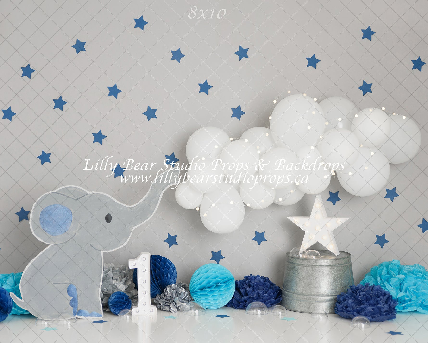 Trunks Up by Sweet Memories Photos By Carolyn sold by Lilly Bear Studio Props, balloon garland - birthday - boy - cake