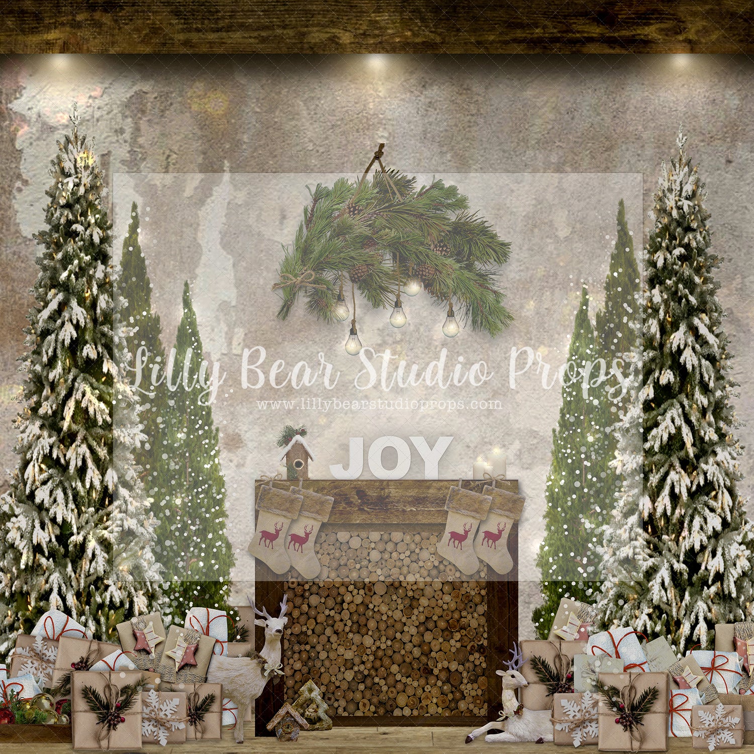 Tuscan Christmas Loft - Lilly Bear Studio Props, boho christmas fireplace, candles, candy cane, christmas, christmas fireplace, christmas snow, christmas train, christmas tree farm, Cozy, Decorated, Fabric, FABRICS, Festive, fireplace, Giving, Holiday, Holy, Hopeful, Joyful, lollipops, Merry, Peaceful, Peacful, Red & Green, santa, santa candy cane, Seasonal, train tracks, tree farm, white fireplace, winter, wreath, Xmas, Yuletide