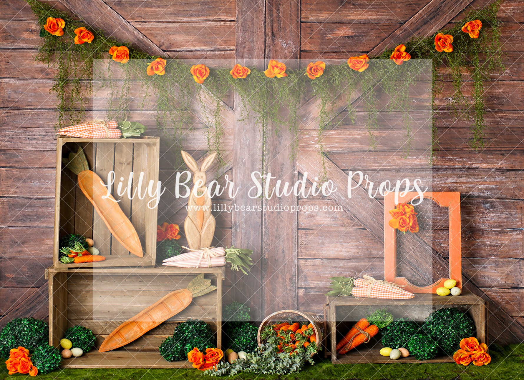A Flower Carrot Easter - Lilly Bear Studio Props, barn door, bunny, bunny garden, bunny one, carrot, carrot garden, carrots, easter, easter backdrop, easter basket, easter bunny, easter eggs, easter garden, FABRICS, floral garden, spring, spring garden
