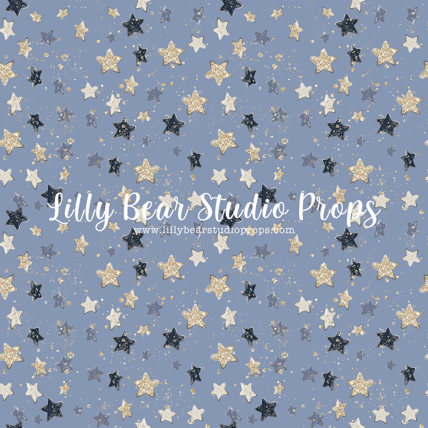Twinkle Blue Stars by Lilly Bear Studio Props sold by Lilly Bear Studio Props, black stars - blue stars - evening - FAB