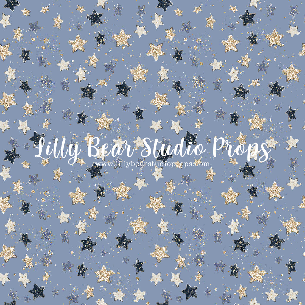 Twinkle Blue Stars by Lilly Bear Studio Props sold by Lilly Bear Studio Props, black stars - blue stars - evening - FAB