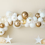 Twinkle Twinkle Little Starry Garland - Lilly Bear Studio Props, balloon garland, gold, gold balloons, gold stars, little star, little stars, marquee, marquee stars, sky, sky blue, star, starry sky, stars, stars in sky, twinkle twinkle, twinkle twinkle little star, white and gold, white and gold balloons