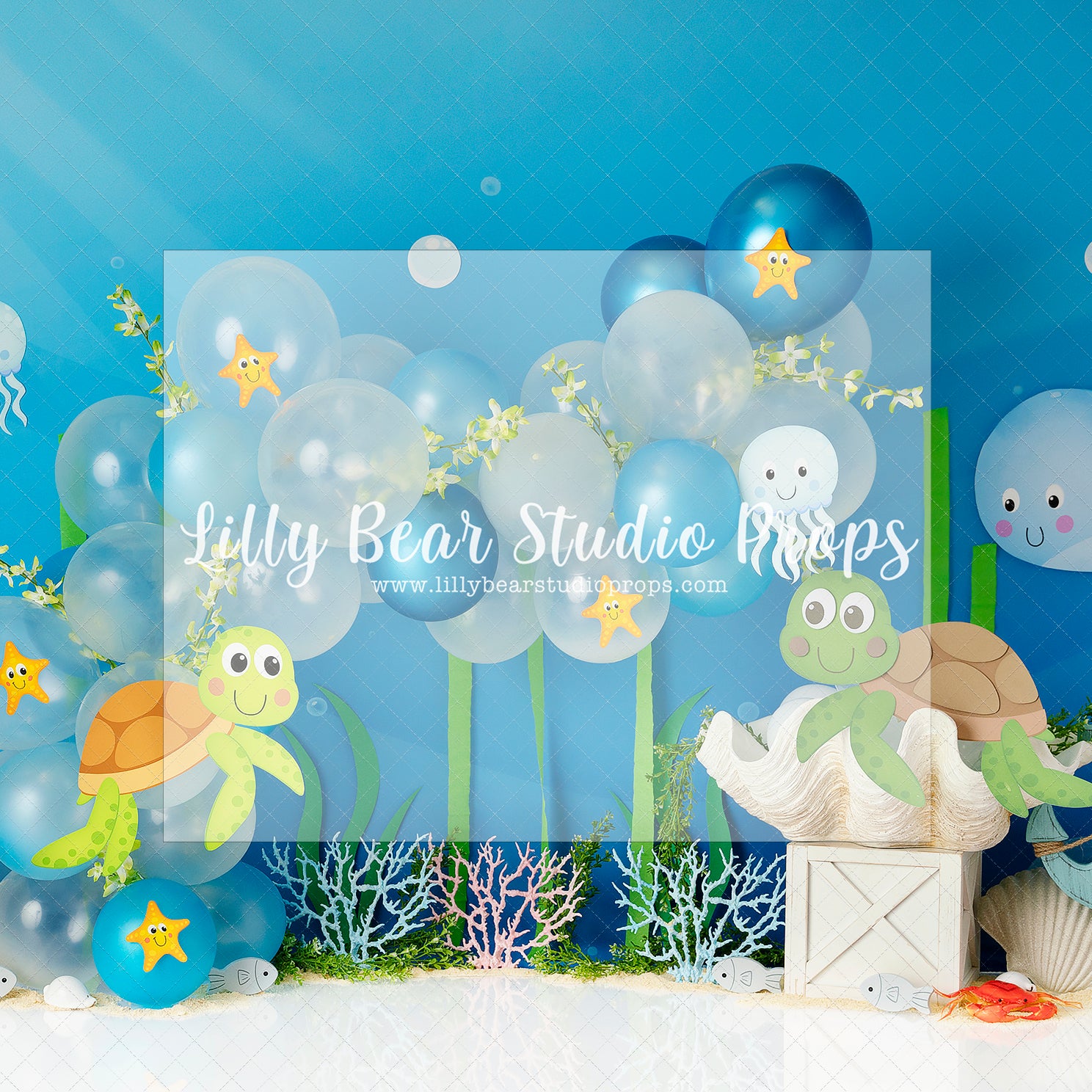 Under The Sea Turtles Time - Lilly Bear Studio Props, blue, coral, coral reef, coral sand, first birthday, fish, little mermaid, mermaid, ocean, ocean blue, ocean floor, ocean theme, sea, sea turtle, star fish, turtle, turtles, under the ocean