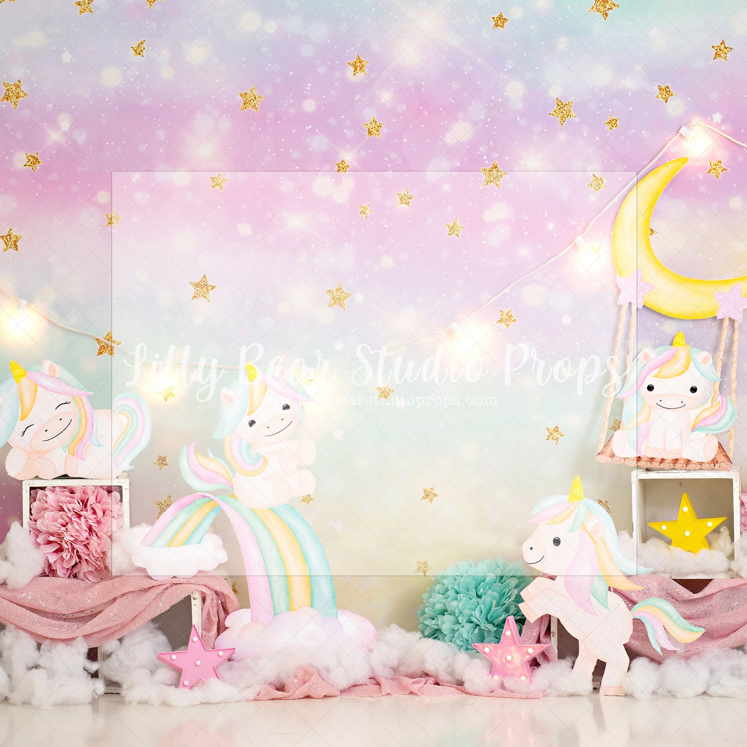 Unicorn Friends - Lilly Bear Studio Props, Fabric, glitter, little princess, pink, pink and silver, pink gold and teal, pink purple teal, pretty little princess, pretty princess, princess, princess cake smash, princess castle, princess party, princess wall, princesses, purple teal, teal, unicorn land, Wrinkle Free Fabric
