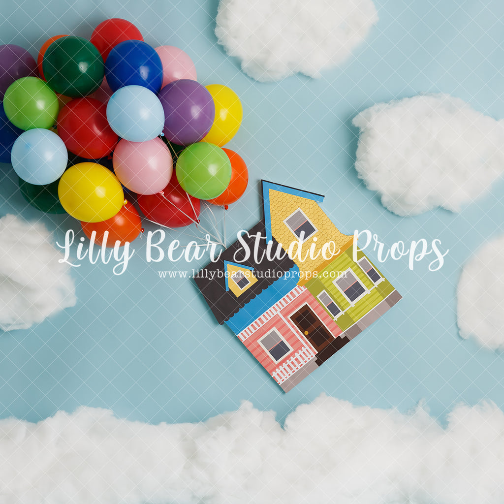 Up, Up & Away - Lilly Bear Studio Props, balloon garland, balloons, blue, FABRICS, flying, hot air balloon, hot air balloons, UP, up and away, up movie, white