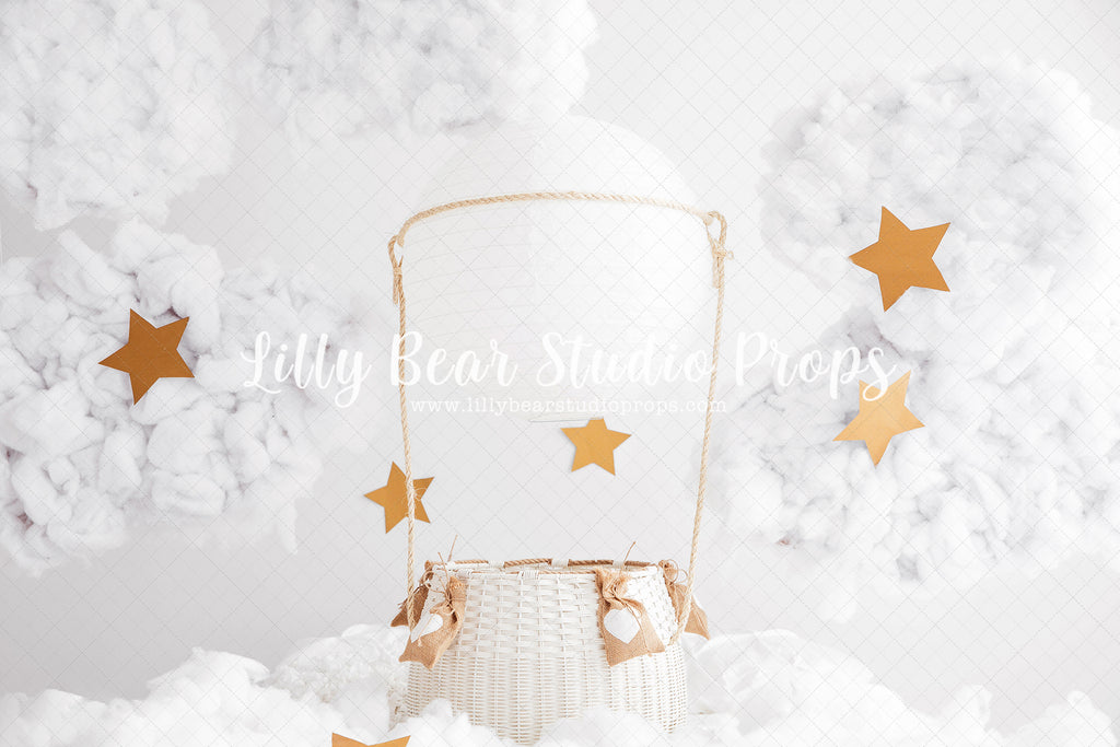 Up and Away Digital Backdrop - Lilly Bear Studio Props, balloon, clouds and stars, digital backdrop, hot air balloon, hot air balloon digital, newborn digital backdrop, newborn hot air balloon, stars, white clouds