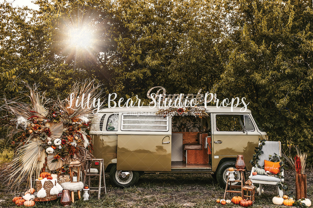 VW Bus by Brittany Ebany & Co. sold by Lilly Bear Studio Props, barn doors - boho fall - bus - doors - dried floral - d