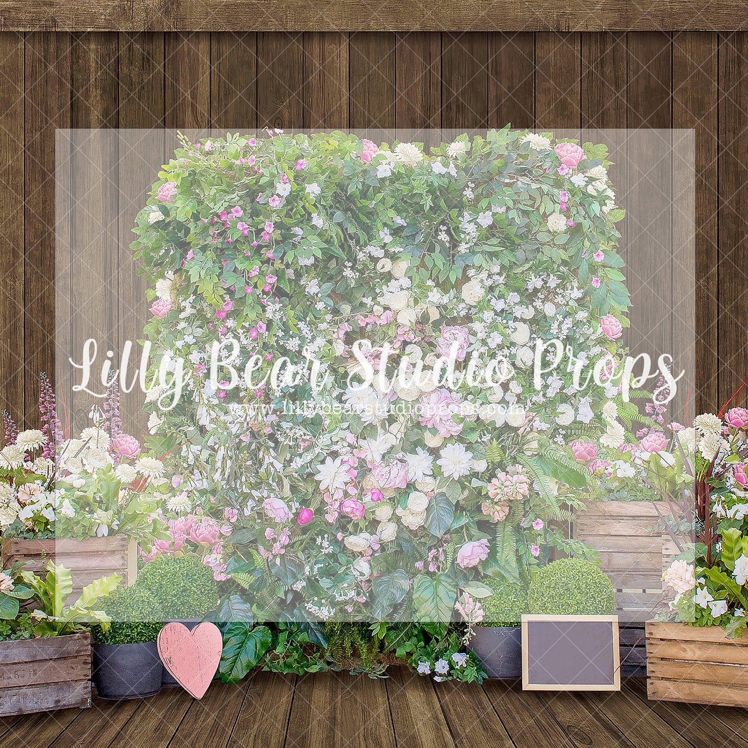 Flower Barnwood Wall - Lilly Bear Studio Props, cupid, Fabric, FABRICS, floral, flower garden, flower shop, flower wall, heart balloons, love shop, outdoor clouds, outdoor valentines, red and pink, red roses, valentine, valentine backdrop, valentine booth, valentine day shop, valentine flowers, valentine's card, valentine's day shop, valentines, valentines booth, valentines day, valentines kisses, Wrinkle Free Fabric