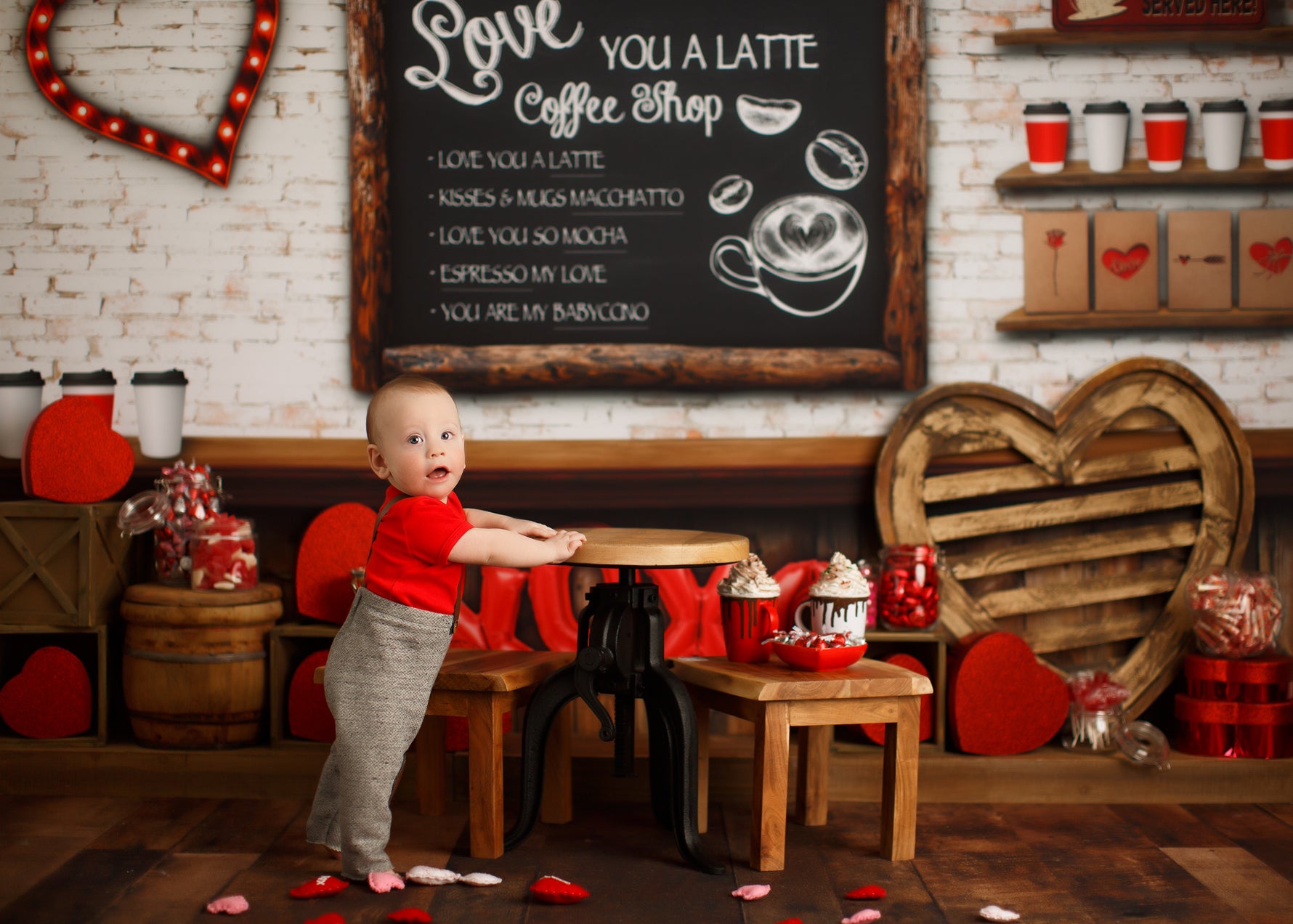 Valentines Cafe - Lilly Bear Studio Props, boy, Fabric, FABRICS, girl, heart, hot chocolate, love, love you a latte, valentines, valentines cafe, valentines cocoa shop, valentines coffee shop, valentines day, valentines hot cocoa, Wrinkle Free Fabric
