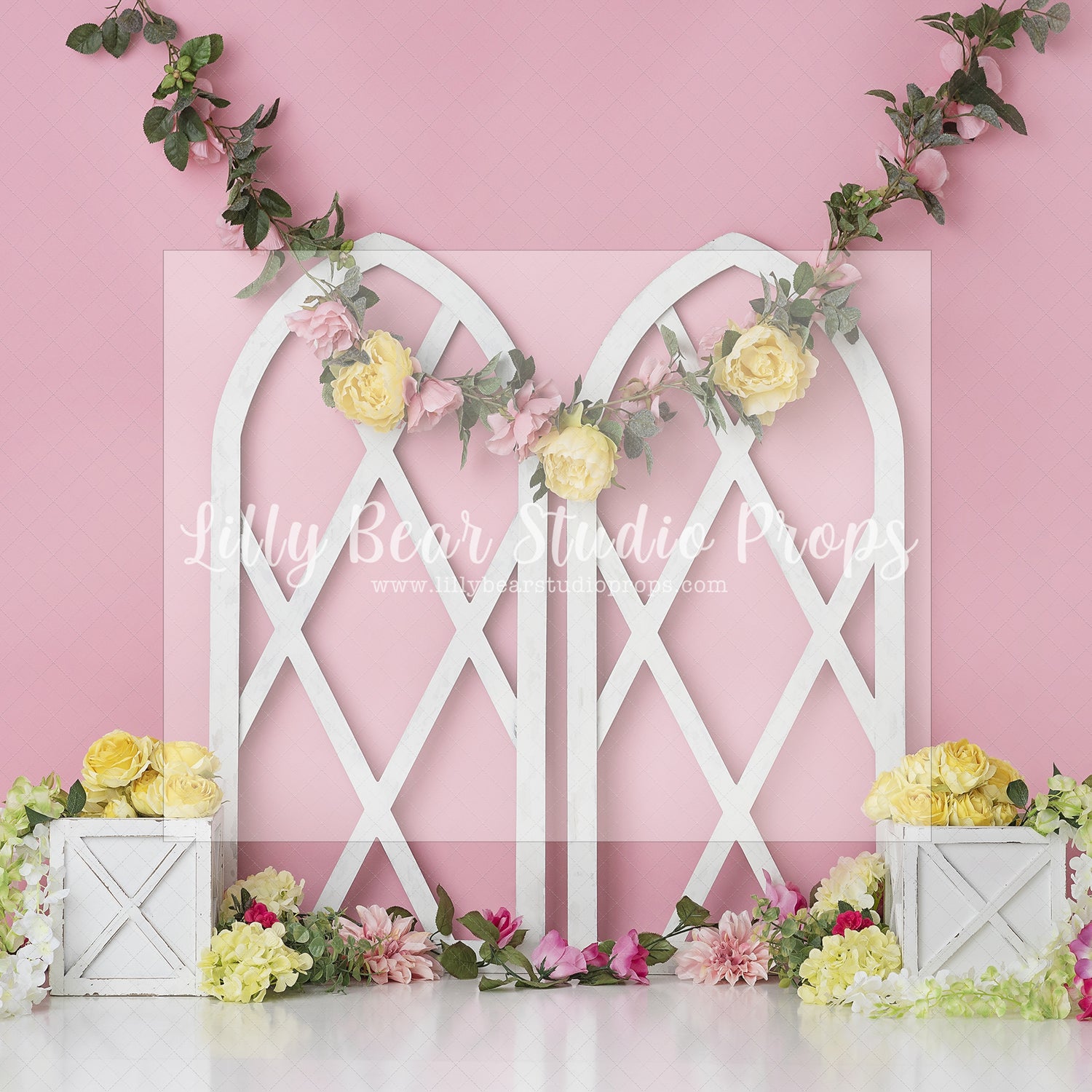 Veronica's Yellow & Pink Blooms - Lilly Bear Studio Props, blush flowers, boho spring, boho teepee, FABRICS, flower garden, flower window, flowers, spring, spring flowers, spring garden, spring window, teepee, teepee tent