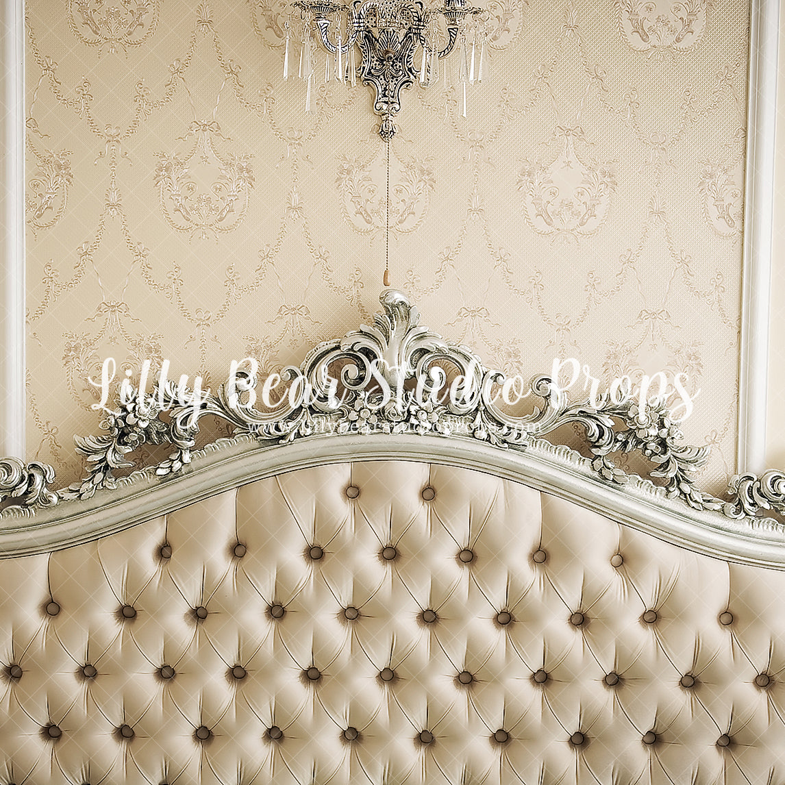 Victoria’s chambers by Lilly Bear Studio Props sold by Lilly Bear Studio Props, bed - boho - chandelier - crystal chand