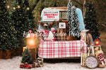 Vintage Christmas Truck - Lilly Bear Studio Props, christmas farm, christmas pickup, christmas tree, christmas tree farm, christmas trees, enchanted forest, Fabric, FABRICS, forest, lanterns, pickup truck, pine forest, pine tree, pine tree forest, pine trees, red pickup, tree farm, tree truck, wild