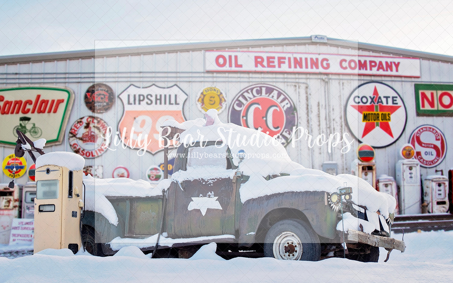 Vintage Gas Station - Lilly Bear Studio Props, car, car shop, cars, Fabric, FABRICS, fence, garage, gas, gas station, greasy garage, mechanic, orange, race, race car, race garage, race track, racer, racer garage, tires, took, tools, vintage
