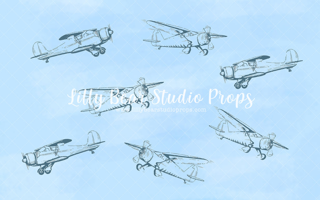 Vintage Planes - Lilly Bear Studio Props, air plane, airplane, airplane one, airplanes, aviator, blue plane, clouds, fabric, oh how time flies, plane, poly, sky, time flies, vintage planes, vinyl