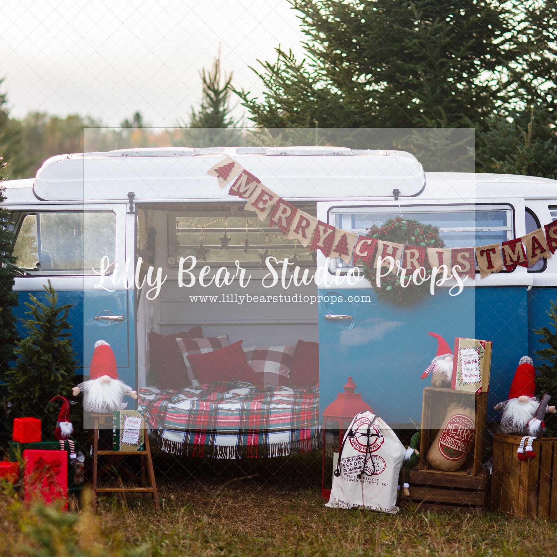 Vintage VW Christmas - Lilly Bear Studio Props, christmas, Cozy, Decorated, Festive, Giving, Holiday, Holy, Hopeful, Joyful, Merry, Peaceful, Peacful, Red & Green, Seasonal, Winter, Xmas, Yuletide