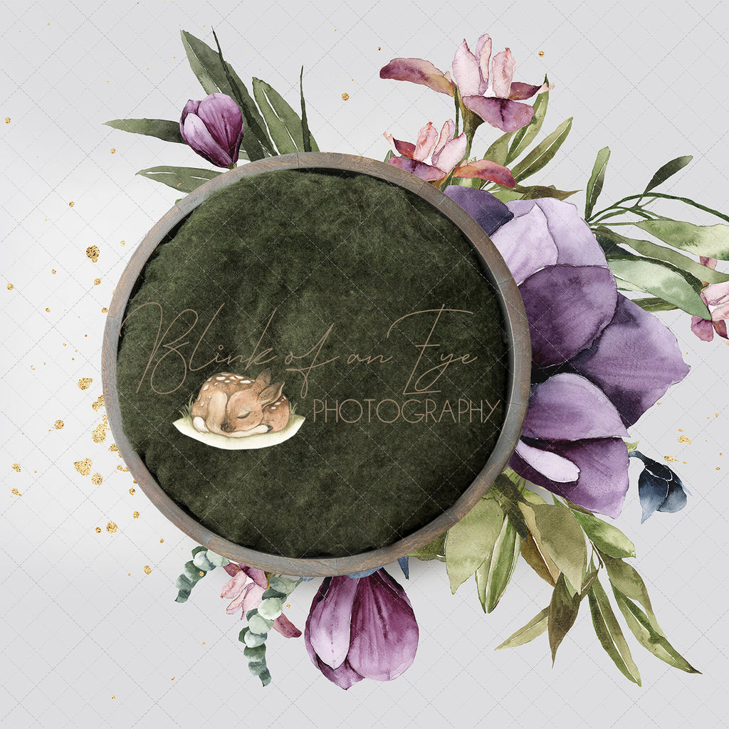 Violet Watercolour Bloom Digital Backdrop - Lilly Bear Studio Props, bowl, digital backdrop, gree, green moss, moss