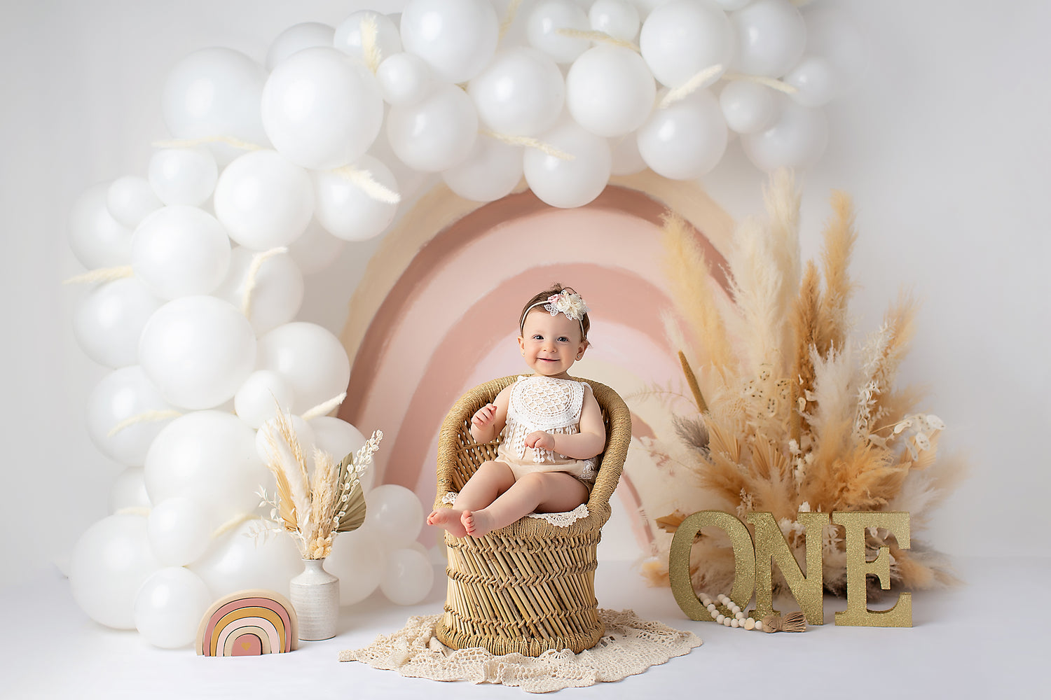 Nude Rainbow Pampas - Lilly Bear Studio Props, balloons, blush boho rainbow, boho, boho balloon garland, boho balloons, boho chic, boho rainbow, boho spring, cake smash, floral boho, neutral rainbow, Scandinavian rainbow