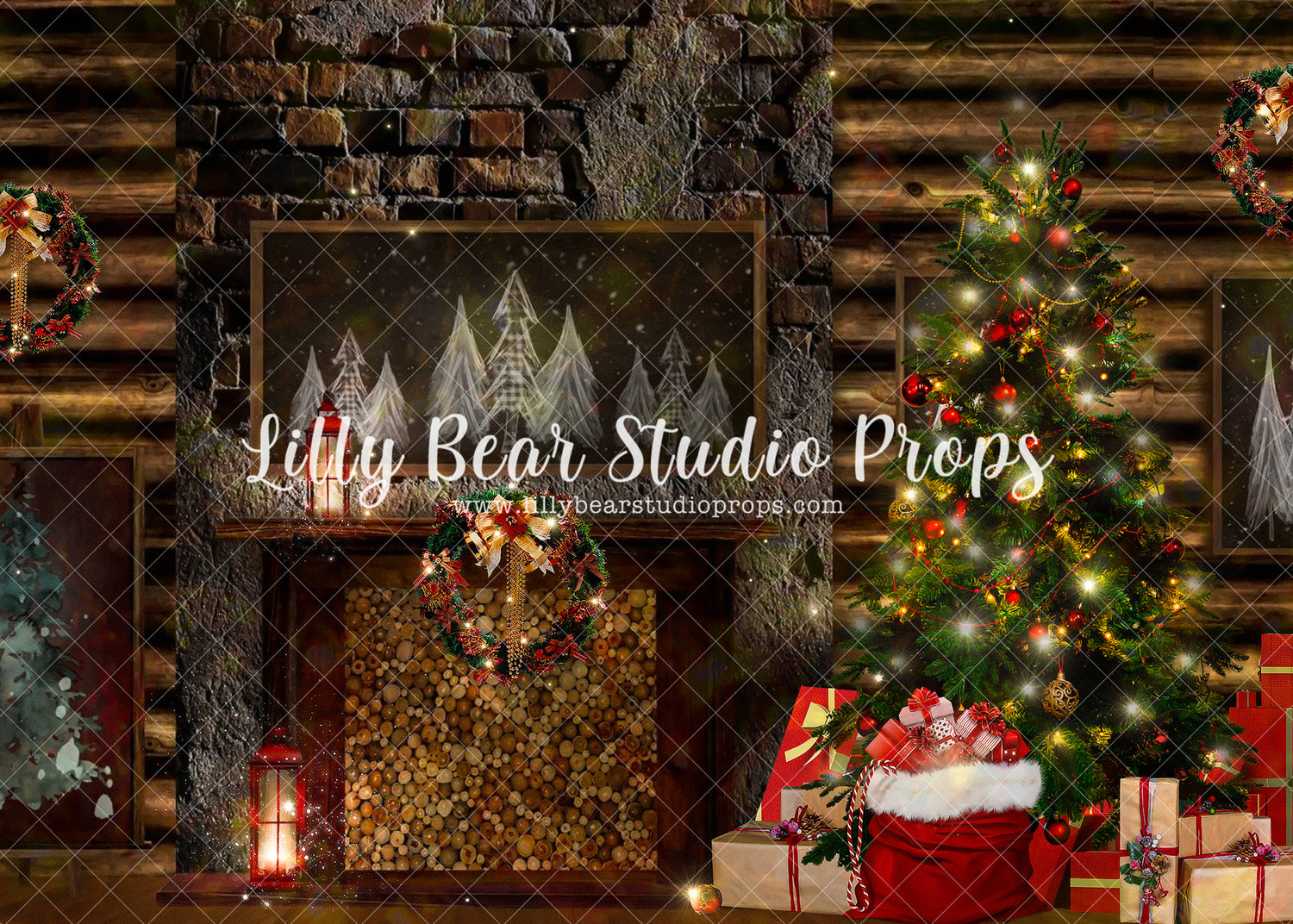 Warm Cabin Fireplace Christmas
