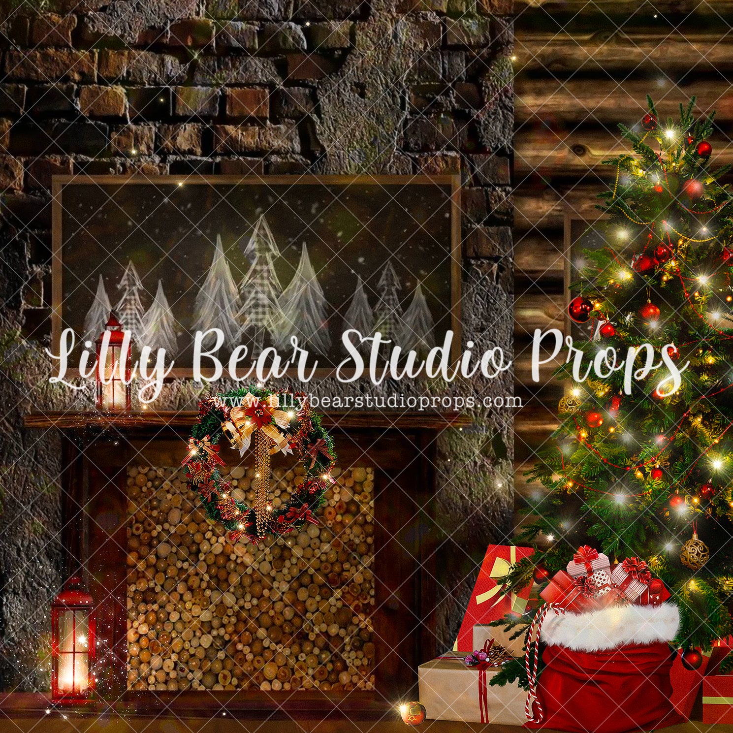 Warm Cabin Fireplace Christmas