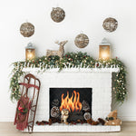 Warm Fireplace - Lilly Bear Studio Props, boho fireplace, boho fireplaced, christmas fireplace, christmas garland, christmas mantel, deer, fire, fireplace, garland, holiday fireplace, lanterns, mantel, sled, white fireplace, white mantel, winter