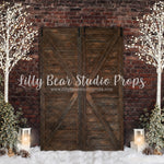 Warming Christmas - Lilly Bear Studio Props, barn doors, barn doors christmas, birch, birch trees, birch wood, brick christmas, christmas, christmas candy, christmas doors, holiday, nutcracker, nutcrackers, pine trees, winter, wreaths